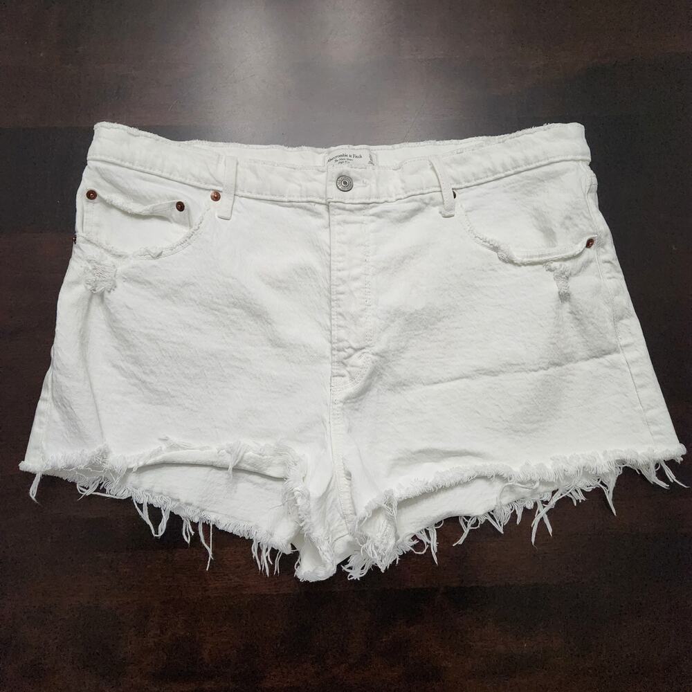 Abercrombie & Fitch White Distressed Denim Shorts